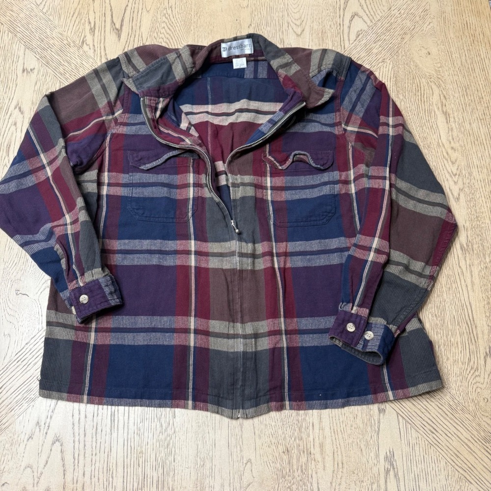 Dressbarn Woman's 1X Plaid Long Sleeve Collared Full Zip Up Jacket Shirt Shacket